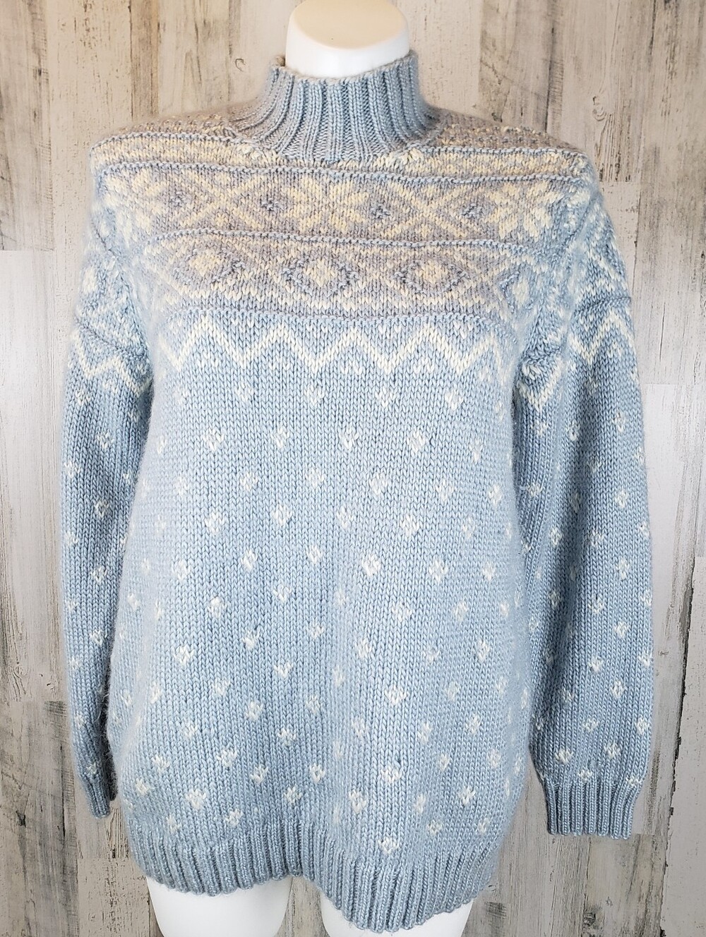 Vintage Ralph Lauren Light Blue Fair Isle Turtleneck Sweater Size 1X